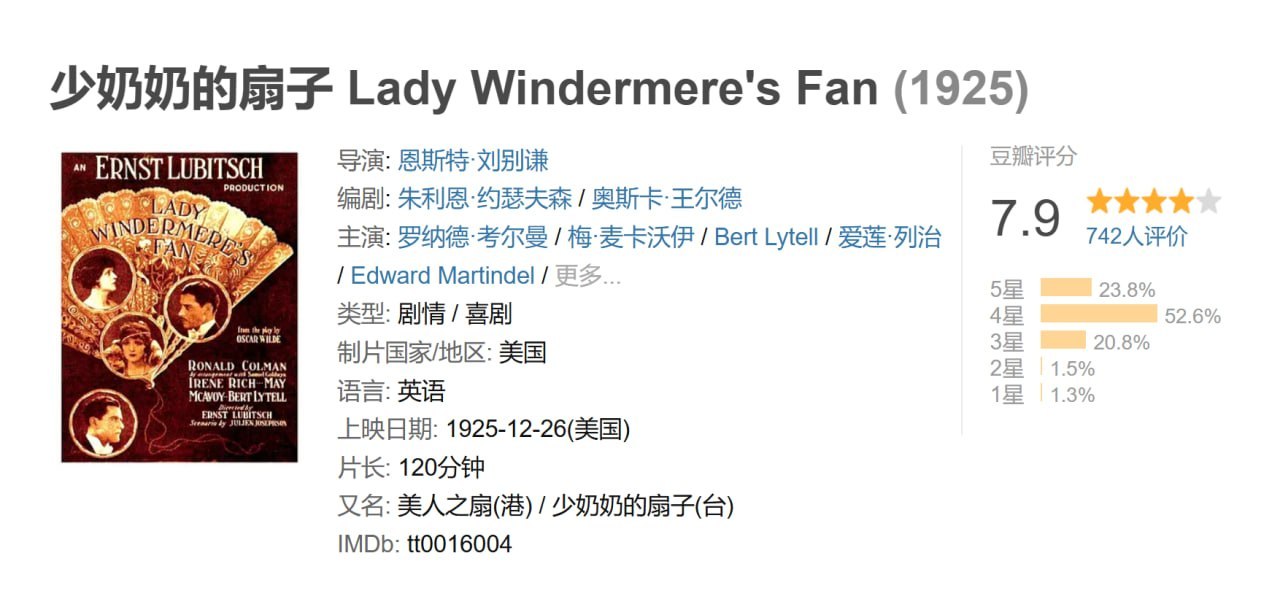 少奶奶的扇子 Lady Windermere's Fan (1925)