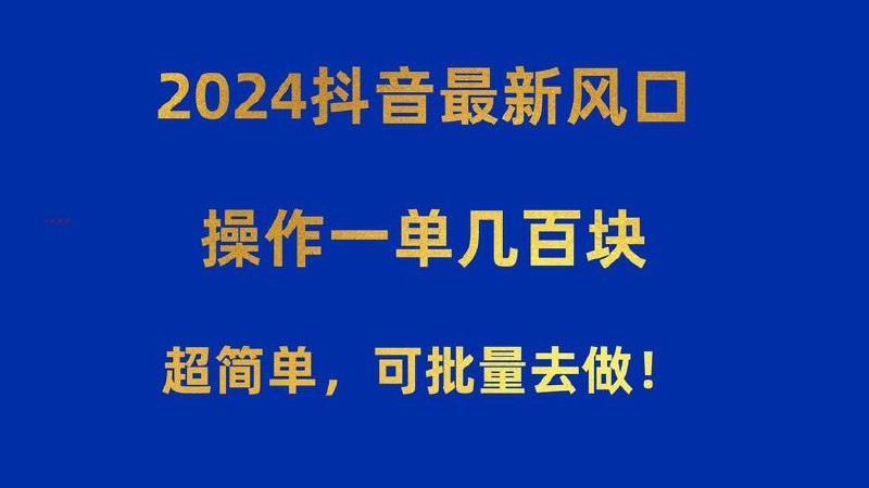 2024抖音最新风口！操作一单几百块